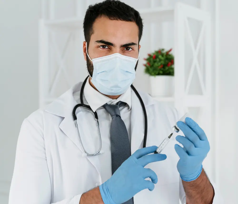 Doctor with syringe and vaccine