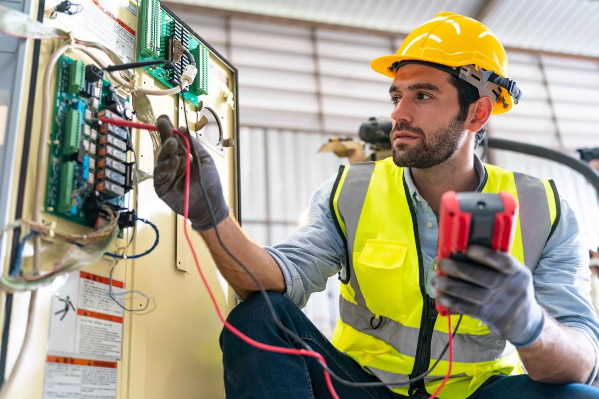 Electrical Worker working on electric board