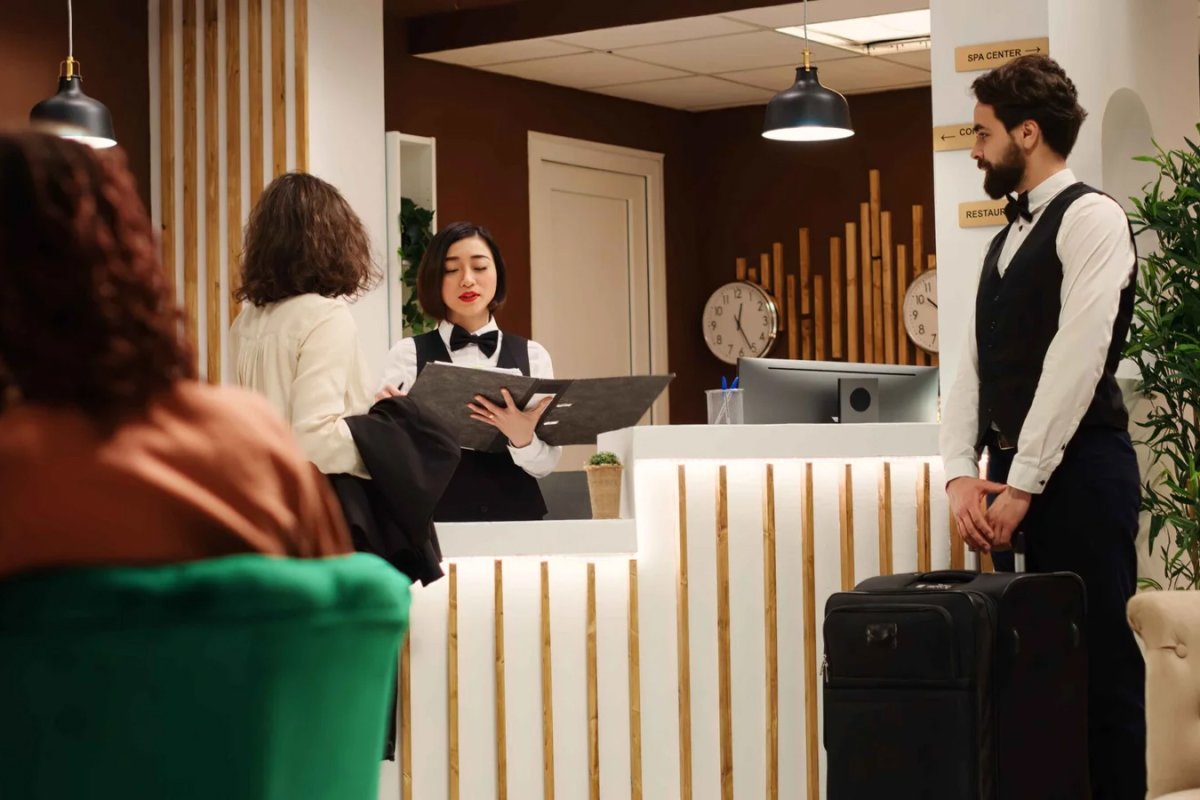 Hospitality Services Hotel Lounge with Tourists