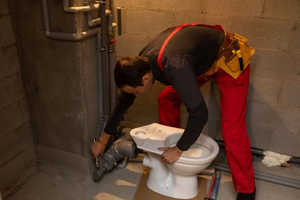 Man installs toilet