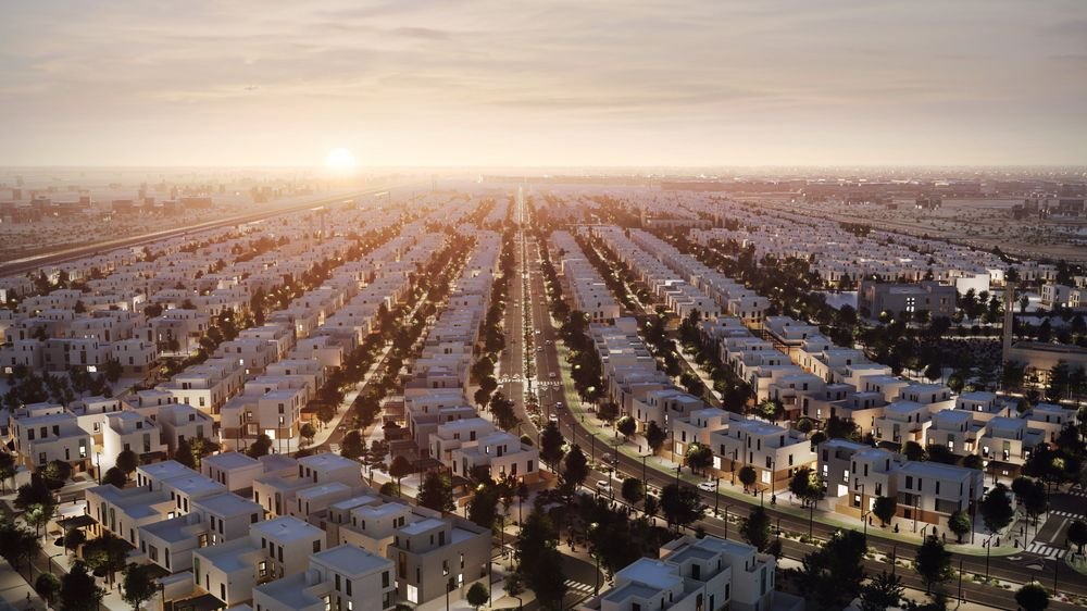 Aerial view of a planned residential community
